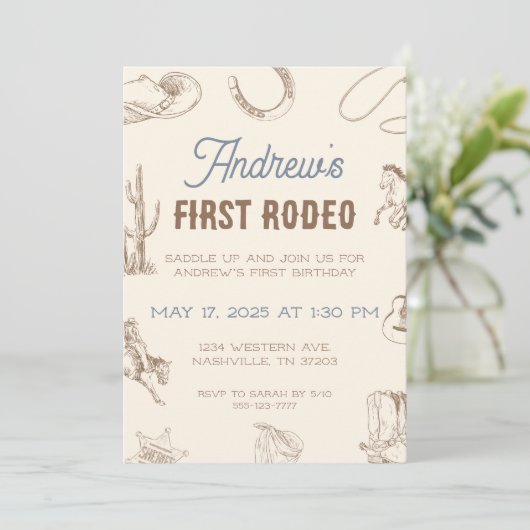 Mijn eerste Rodeo 1e verjaardag uitnodiging neutra (Staand voorkant)