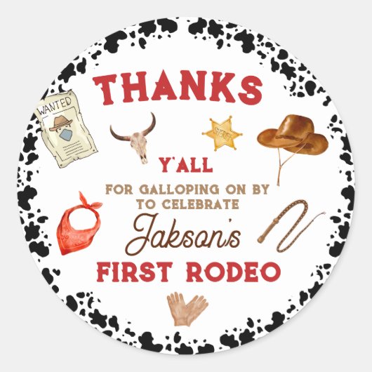 Mijn eerste Rodeo Cowboy 1e verjaardag Ronde Sticker (Voorkant)