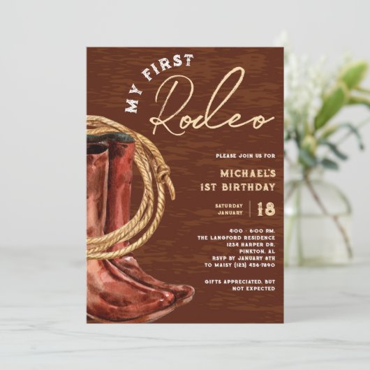 Mijn eerste Rodeo Cowboy 1e verjaardagsfeestje Kaart (Staand voorkant)