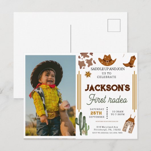 Mijn eerste Rodeo Cowboy foto 1e verjaardag Briefkaart (Voorkant / Achterkant)