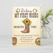 Mijn eerste Rodeo Cowboy laarzen Zonnebloem Meisje Kaart (Staand voorkant)