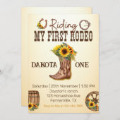 Mijn eerste Rodeo Cowboy laarzen Zonnebloem Meisje Kaart (Voorkant / Achterkant)