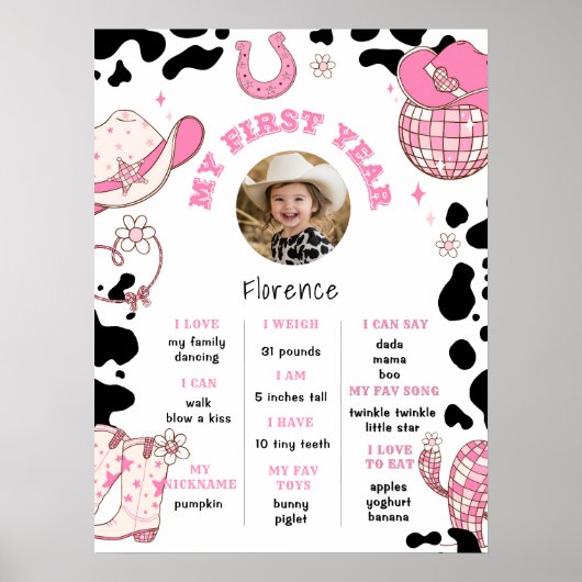 Mijn eerste Rodeo cowgirl roze foto Milestone Poster (Voorkant)