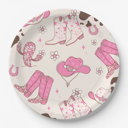 Mijn eerste Rodeo Cowgirl roze verjaardagsfeestje Papieren Bordje (Voorkant)