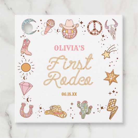 Mijn eerste Rodeo Disco Cowgirl 1e verjaardagsfees Bedankjes Labels (Voorkant)
