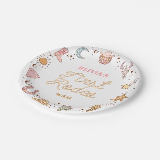 Mijn eerste Rodeo Disco Cowgirl 1e verjaardagsfees Papieren Bordje (Gekanteld)