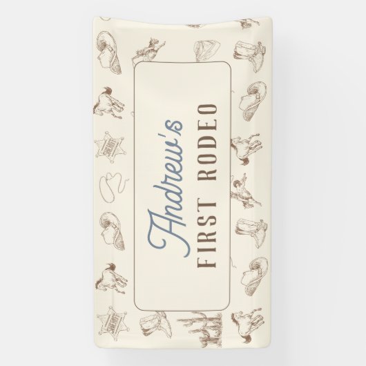 Mijn eerste Rodeo gepersonaliseerde verjaardag Spandoek (Verticaal)