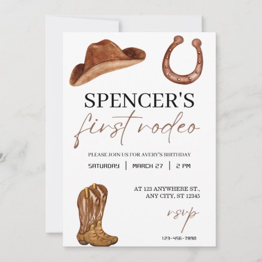 "Mijn eerste Rodeo" Waterverf Western 1e verjaarda Kaart (Voorkant)