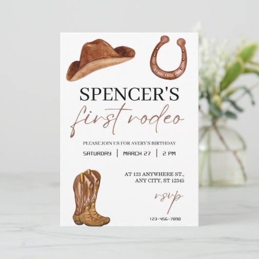 "Mijn eerste Rodeo" Waterverf Western 1e verjaarda Kaart (Staand voorkant)