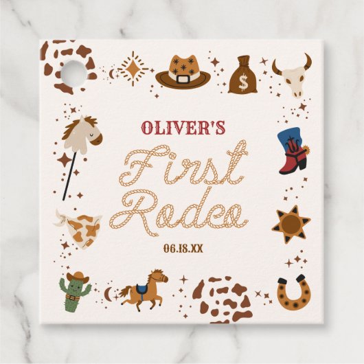 Mijn eerste Rodeo Western Cowboy 1st Birthday Part Bedankjes Labels (Voorkant)