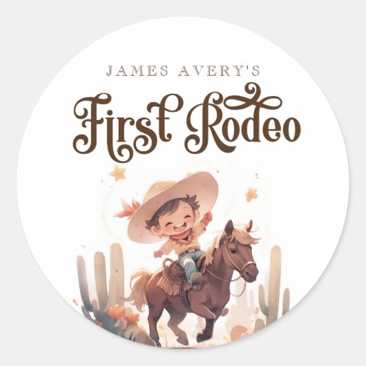 Mijn eerste Rodeo Wild West Cowboy verjaardag Ronde Sticker (Voorkant)