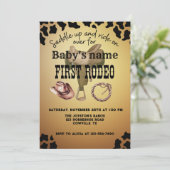 Mijn eerste Rodeo zadel omhoog Koe print bruin Kaart (Staand voorkant)