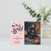 Mijn eerste roze Boo Halloween Baby Pastel Holiday Feestdagenkaart (Staand voorkant)