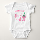 Mijn eerste roze sneeuwpop met Cadeaus Romper (Voorkant)