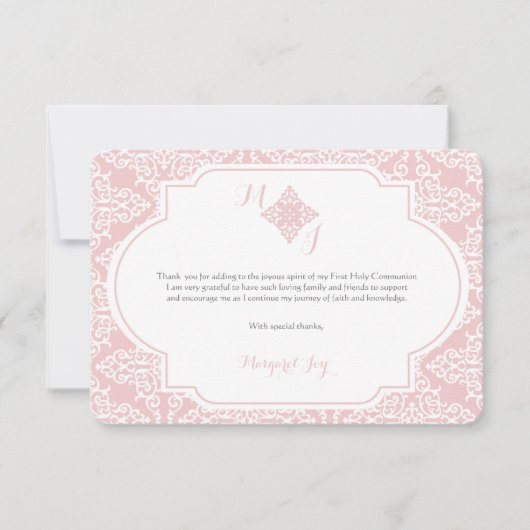 Mijn Eerste Roze van de Heilige Communie dankt u Bedankkaart (Voorkant)