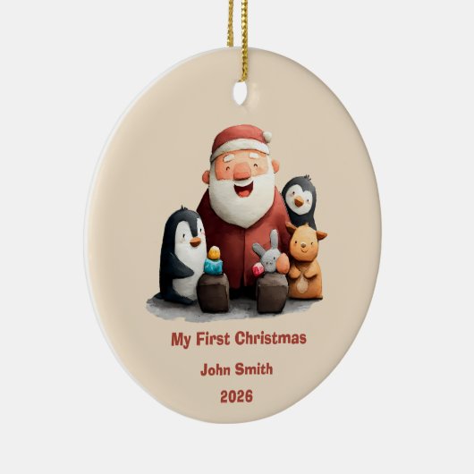 Mijn eerste Schattigee kerstman & dieren Keramisch Ornament (Rechts)