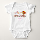 Mijn eerste Thanksgiving Naam toevoegen meisje wit Romper (Voorkant)