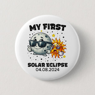 Mijn eerste totale zonsverduistering april 8 2024 ronde button 5,7 cm