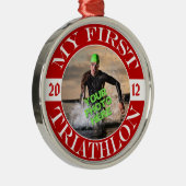 Mijn eerste triatlon -  foto en jaar metalen ornament (Rechts)