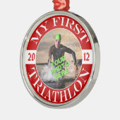 Mijn eerste triatlon -  foto en jaar metalen ornament (Links)