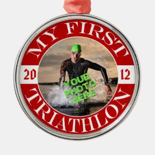 Mijn eerste triatlon - foto en jaar metalen ornament
