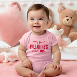 Mijn eerste Valentijnsdag Hartjes Roze Romper
