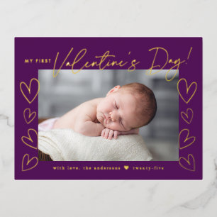 Mijn eerste Valentijnsdag Paarse Valentijnsdag Folie Feestdagen Briefkaart