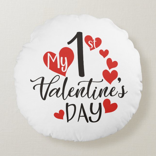 Mijn eerste Valentijnsdag Rond Kussen (Voorkant)