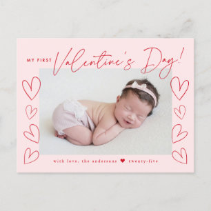 Mijn eerste Valentijnsdag Script Blush Pink Foto Feestdagenkaart