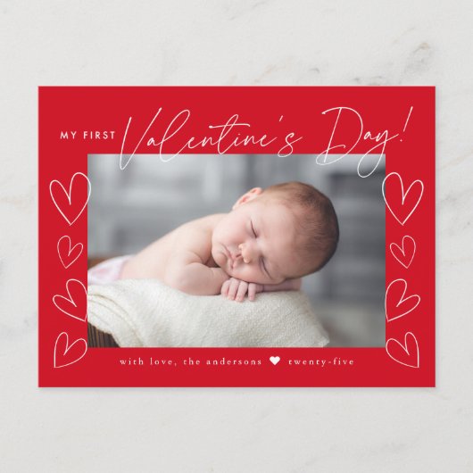 Mijn eerste Valentijnsdag Script Red Photo Feestdagenkaart (Voorkant)