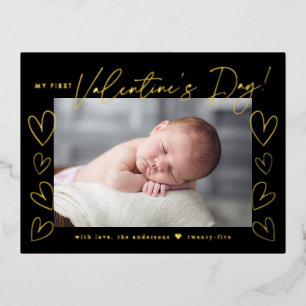 Mijn eerste Valentijnsdag Zwarte Valentijnsdag Folie Feestdagen Briefkaart