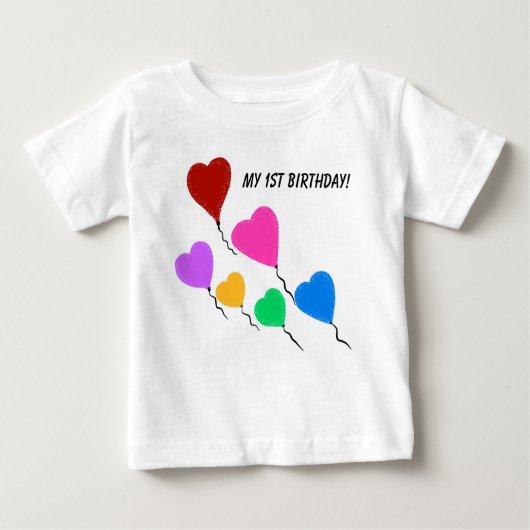 Mijn eerste verjaardag Heart Balloons Baby T-Shirt (Voorkant)
