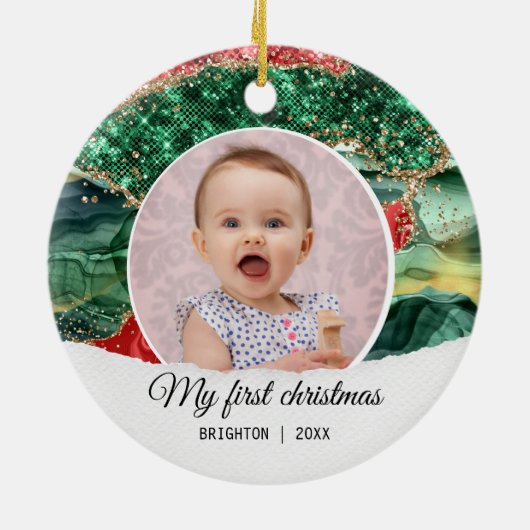 Mijn eerste verjaardag kerstglitter keramisch ornament (Achterkant)