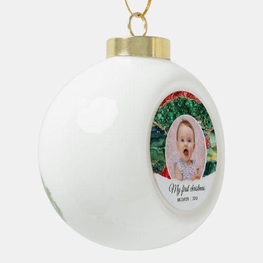 Mijn eerste verjaardag kerstglitter keramische bal ornament (Links)