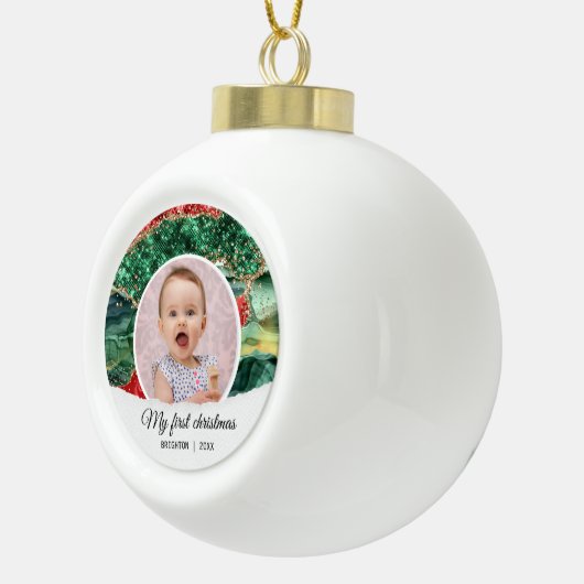 Mijn eerste verjaardag kerstglitter keramische bal ornament (Rechts)