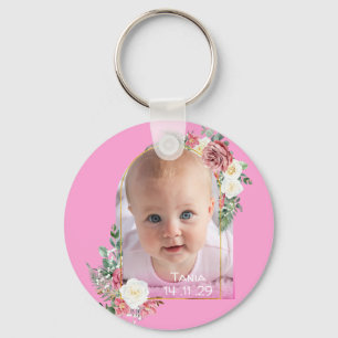 Mijn eerste verjaardag Roze babymeisje Foto bloemr Sleutelhanger