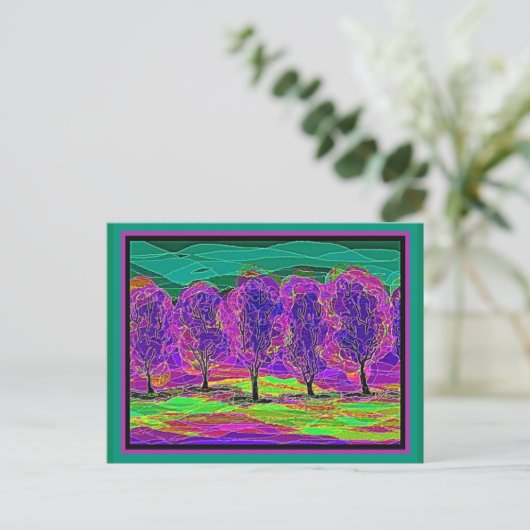 Mijn eigen computer Art Paarse bomen Briefkaart (Staand voorkant)
