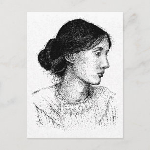 Mijn eigen inkttekening van Virgina Woolf uit 2004 Briefkaart