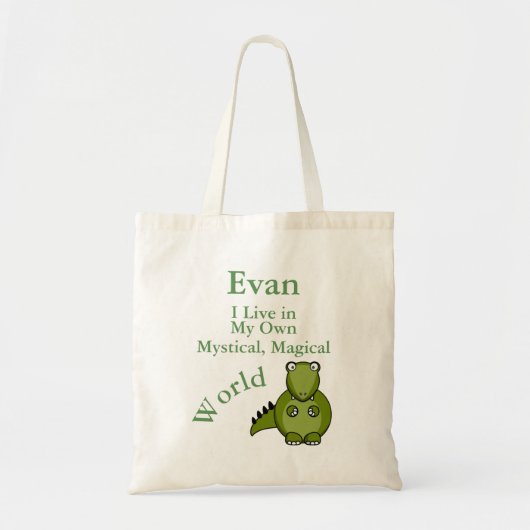 Mijn eigen mystieke magische wereld groene dinosau tote bag (Voorkant)