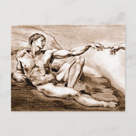 Mijn eigen tekening van de Adam van Michelangelo Briefkaart (Voorkant)