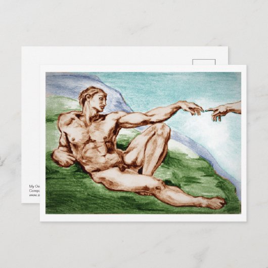 Mijn eigen tekening van Michelangelo's Adam Briefkaart (Voorkant / Achterkant)