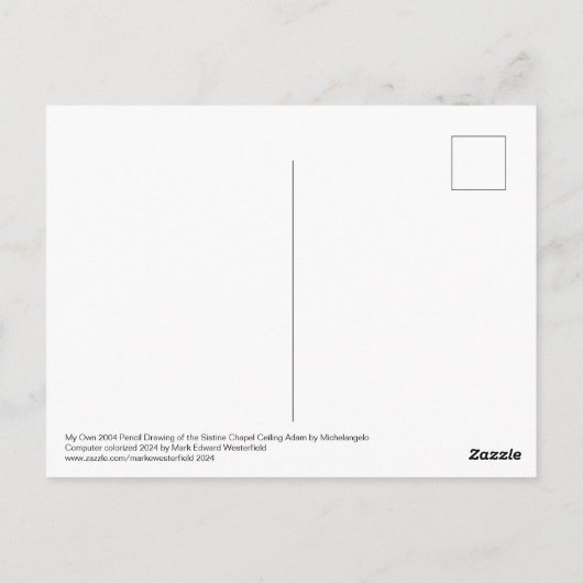 Mijn eigen tekening van Michelangelo's Adam Briefkaart (Achterkant)