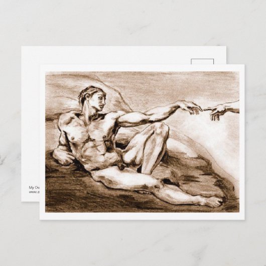 Mijn eigen tekening van Michelangelo's Adam Briefkaart (Voorkant / Achterkant)