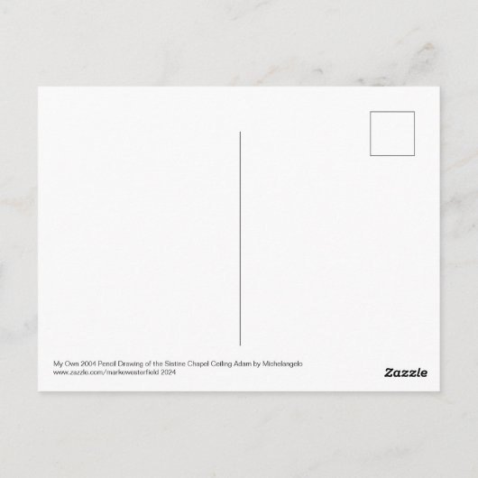 Mijn eigen tekening van Michelangelo's Adam Briefkaart (Achterkant)