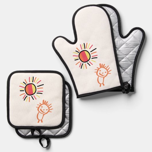 Mijn eigen zon ovenwant & pannenlap set (Voorkant / Achterkant)