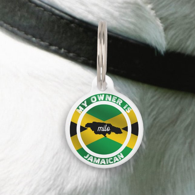 Mijn eigenaar is Jamaican Funny Jamaica Flag Huisdierpenning (My Owner is Jamaican Funny Jamaica Flag Pet ID Tag)