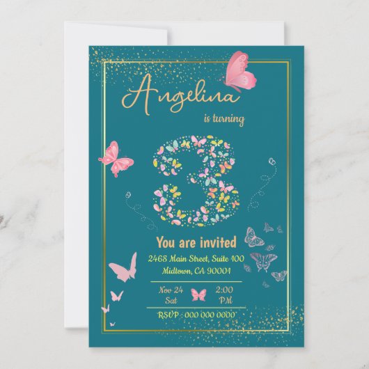 Mijn engel wordt drie: de verjaardag van mijn vlin kaart (Voorkant)