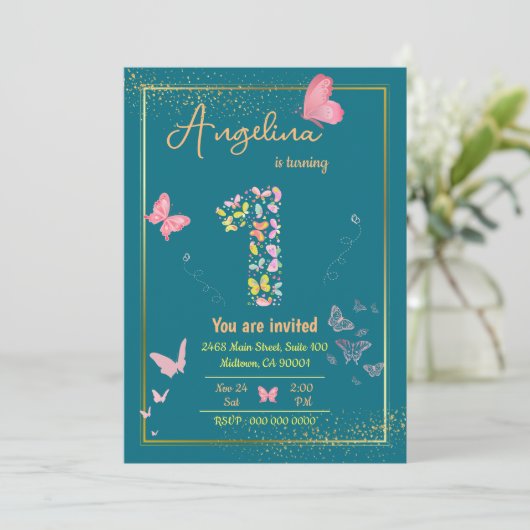 Mijn engel wordt er een: mijn vlinder is jarig kaart (Staand voorkant)