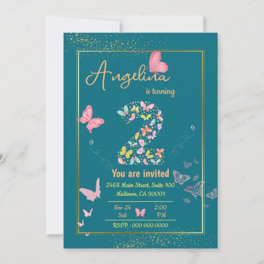 Mijn engel wordt twee: mijn vlinder is jarig kaart (Voorkant)