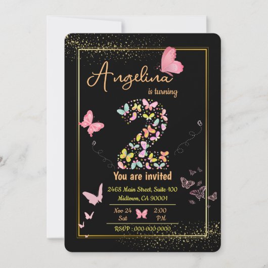 Mijn engel wordt twee: mijn vlinder is jarig kaart (Voorkant)